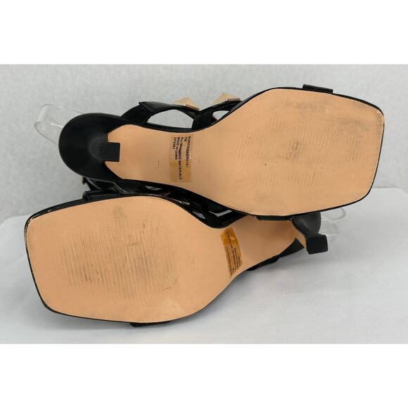 Steve Madden Buker Black Sandal Heels with Gold Studs Ankle Strap Buckle 7M - Picture 8 of 8